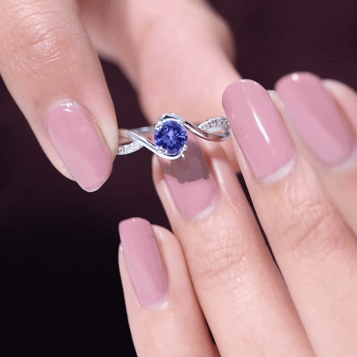 Real Tanzanite Diamond Promise Ring with Bypass Shank