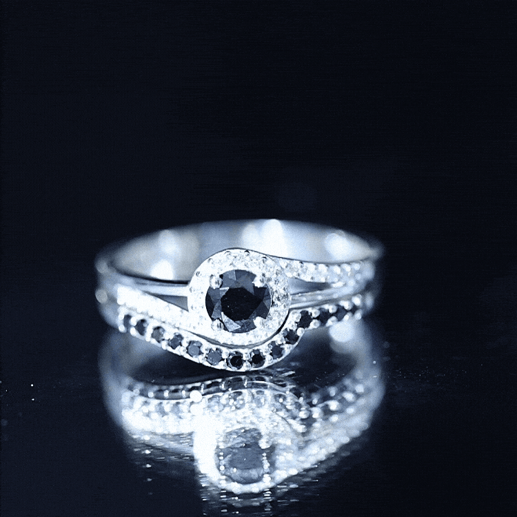 Certified Lab Grown Black and White Diamond Engagement Ring Set for Women
