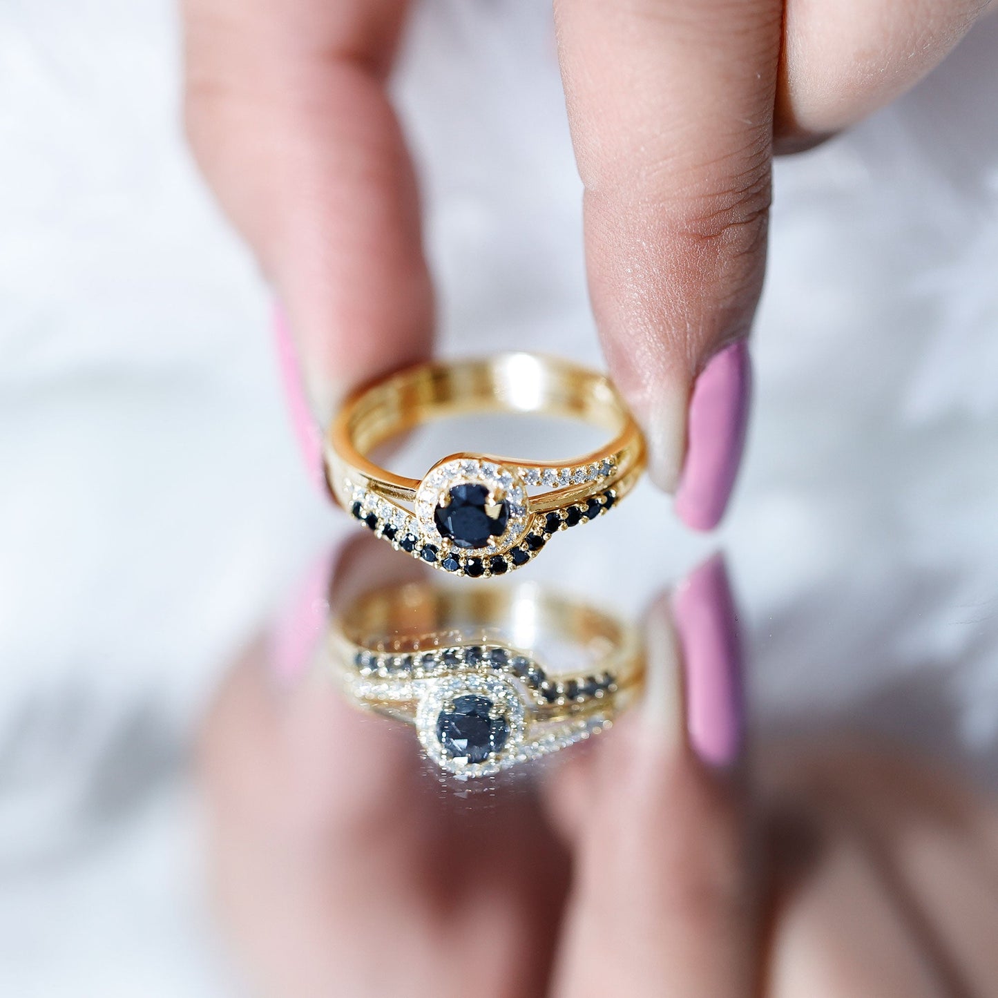 Certified Lab Grown Black and White Diamond Engagement Ring Set for Women
