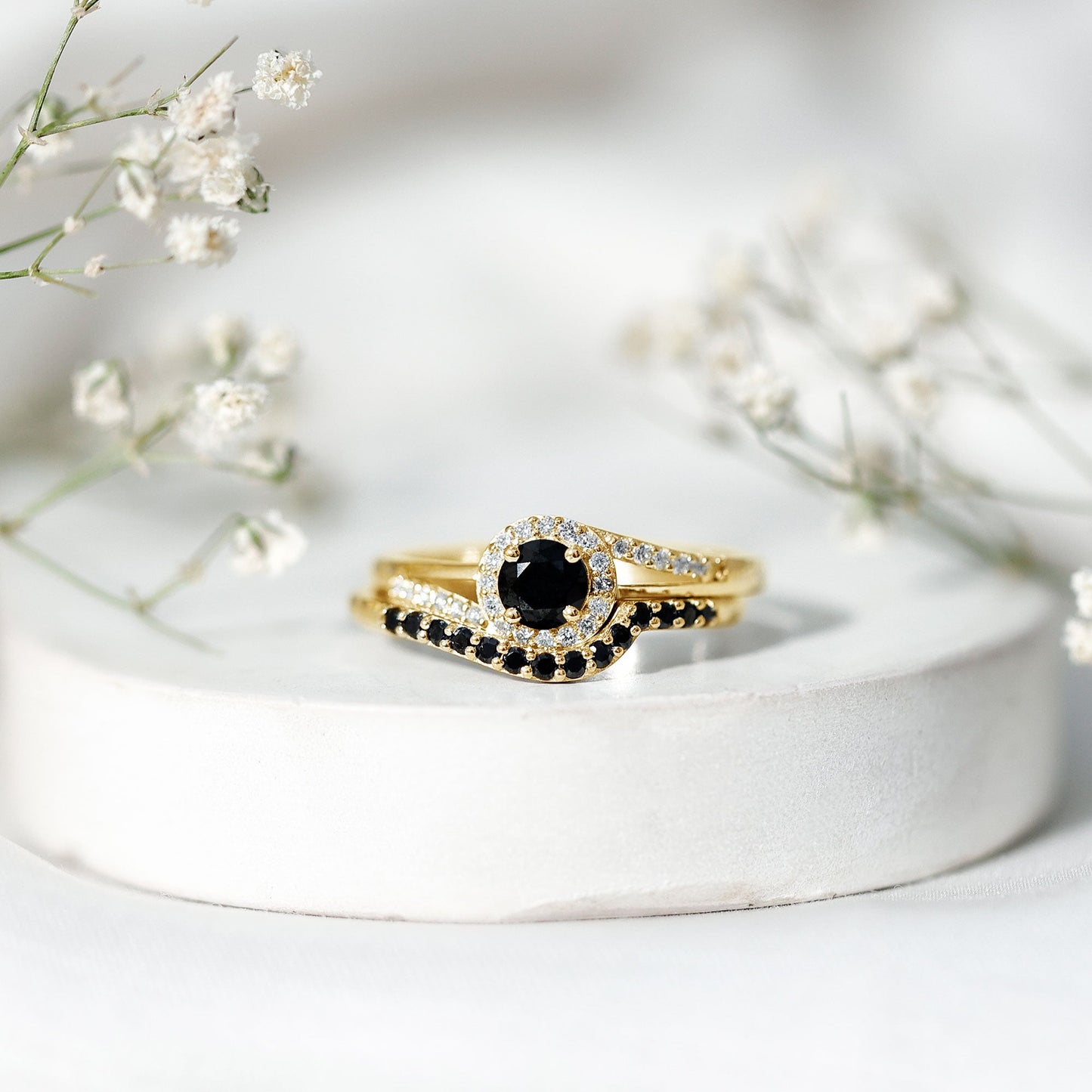 Certified Lab Grown Black and White Diamond Engagement Ring Set for Women