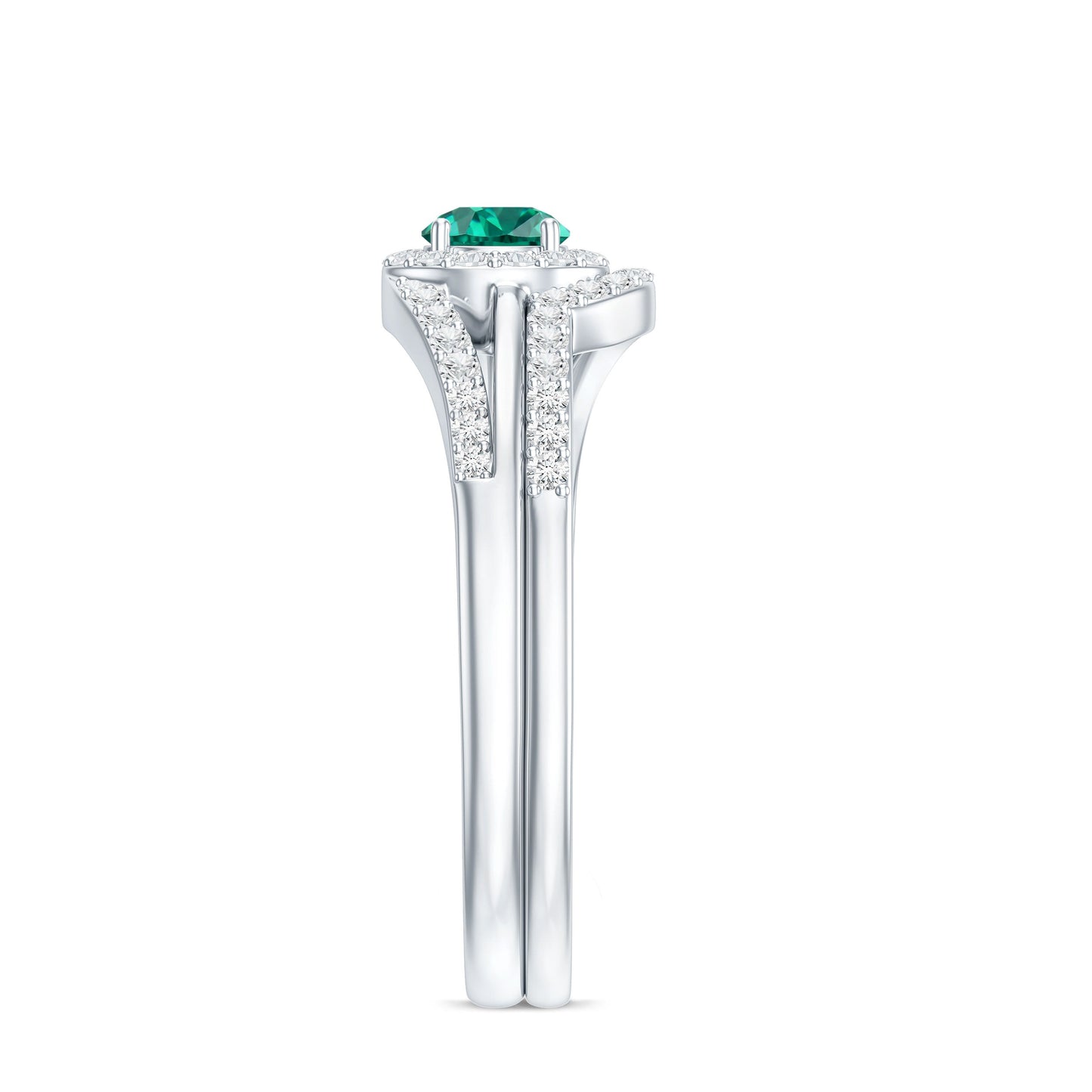 Certified Lab Grown Emerald Diamond Wedding Bridal Ring Set of 2