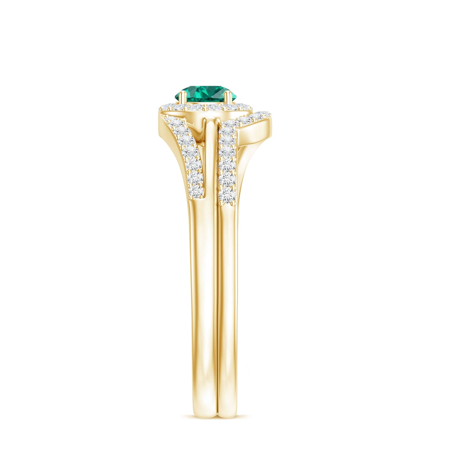 Certified Lab Grown Emerald Diamond Wedding Bridal Ring Set of 2