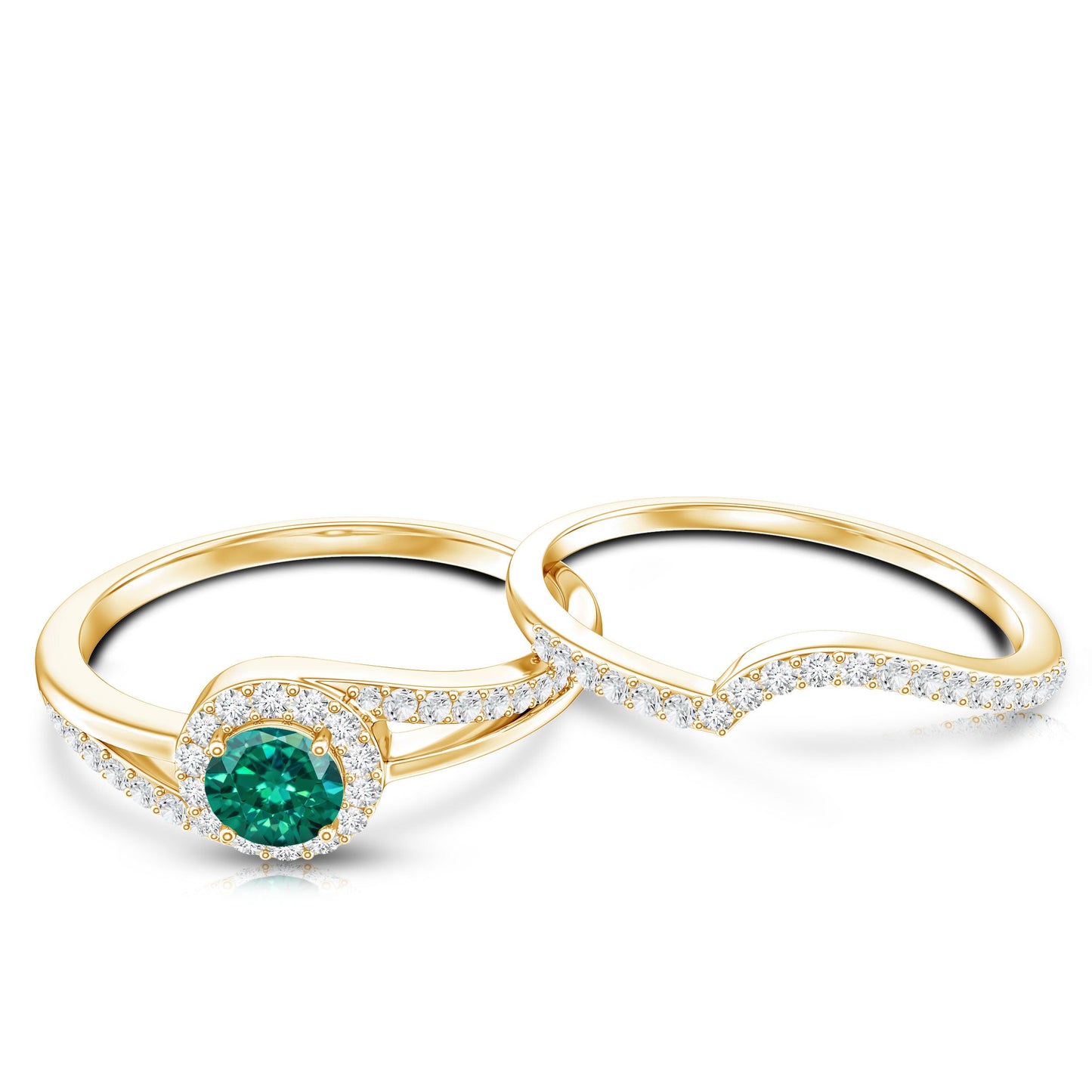 Certified Lab Grown Emerald Diamond Wedding Bridal Ring Set of 2