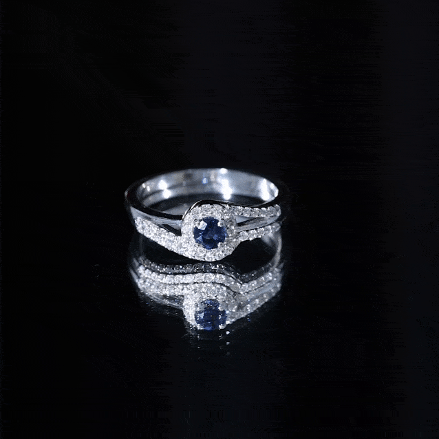 Natural Blue Sapphire Wedding Engagement Ring Set with Diamond