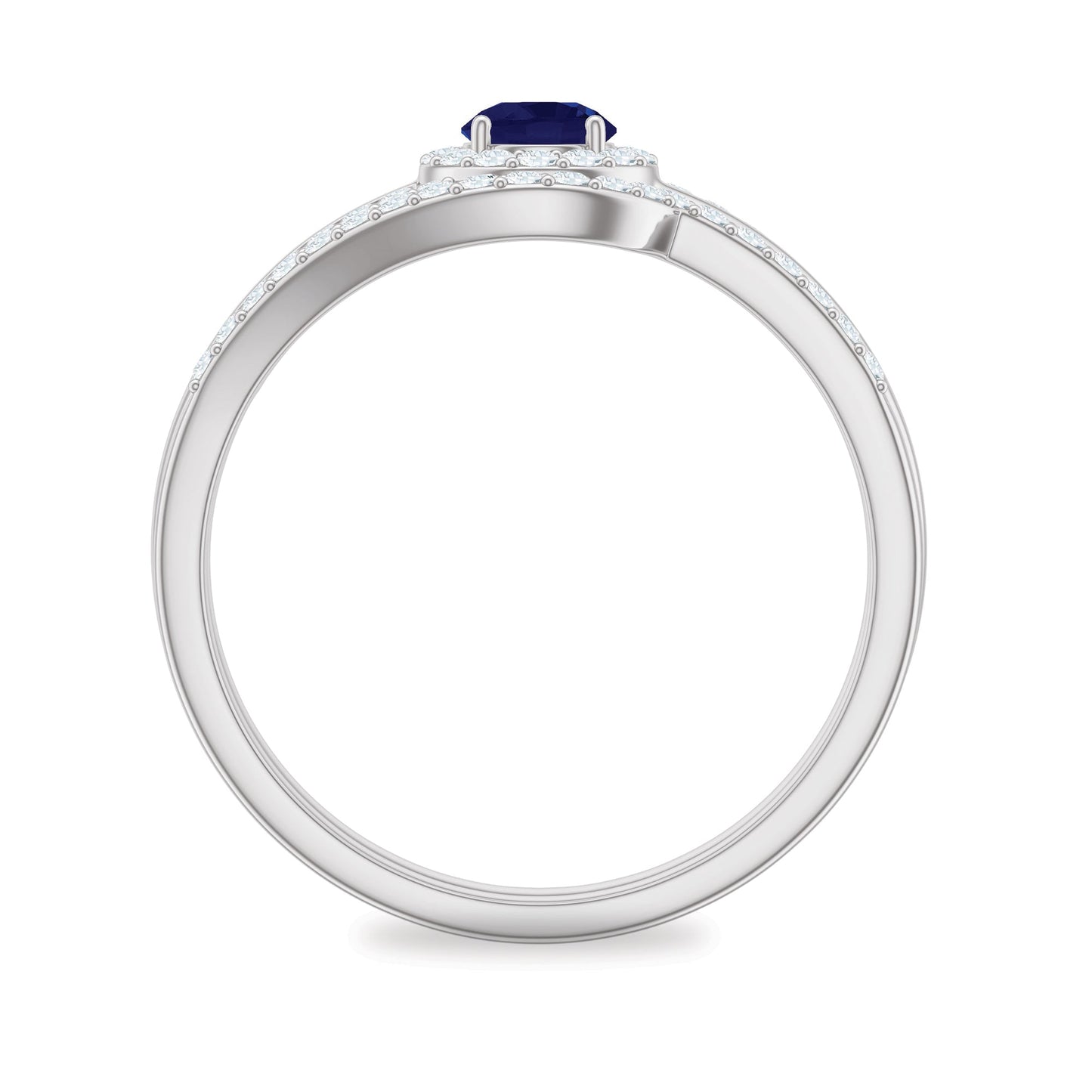 Natural Blue Sapphire Wedding Engagement Ring Set with Diamond