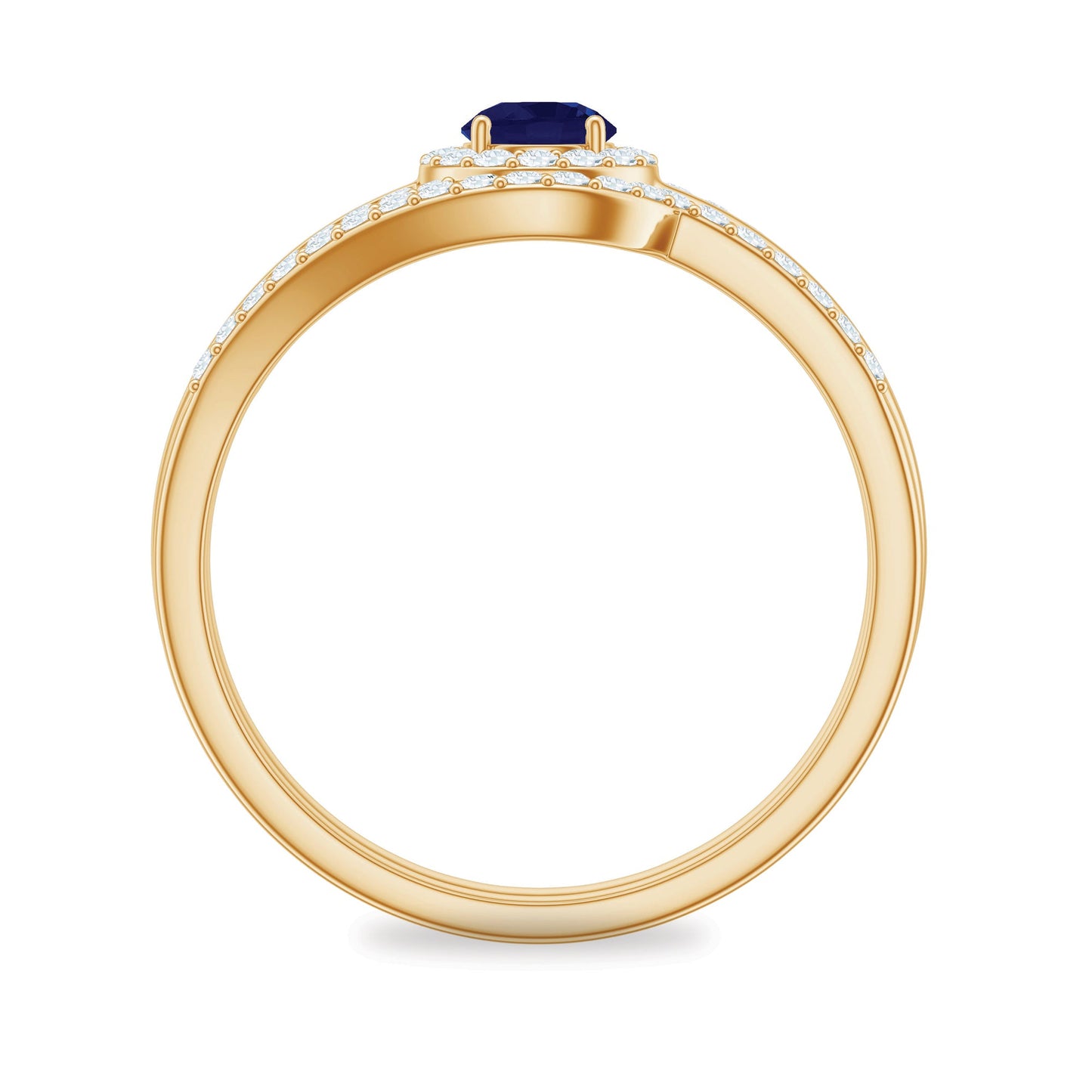 Natural Blue Sapphire Wedding Engagement Ring Set with Diamond