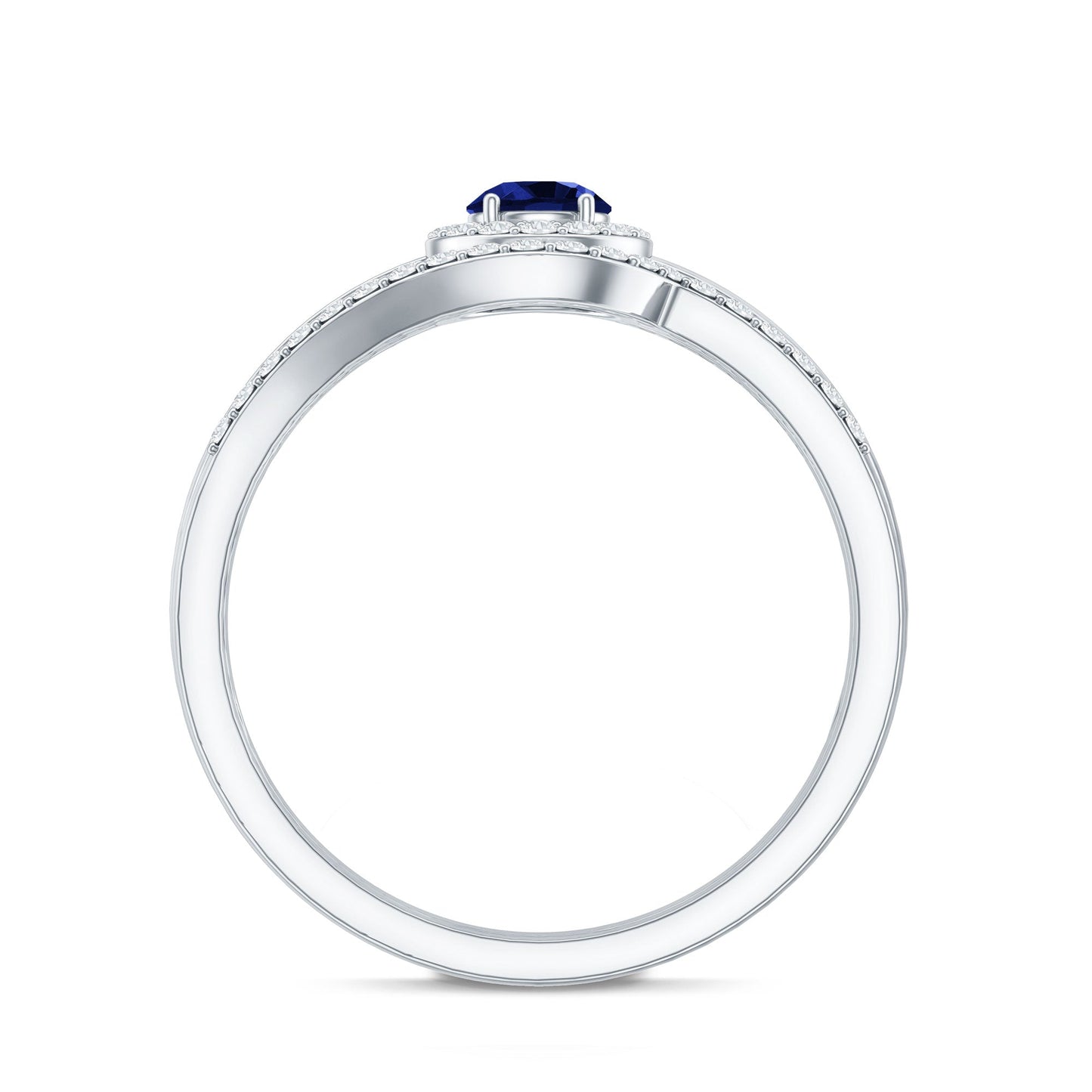 Certified Lab Grown Blue Sapphire Wedding Engagement Ring Set with Diamond