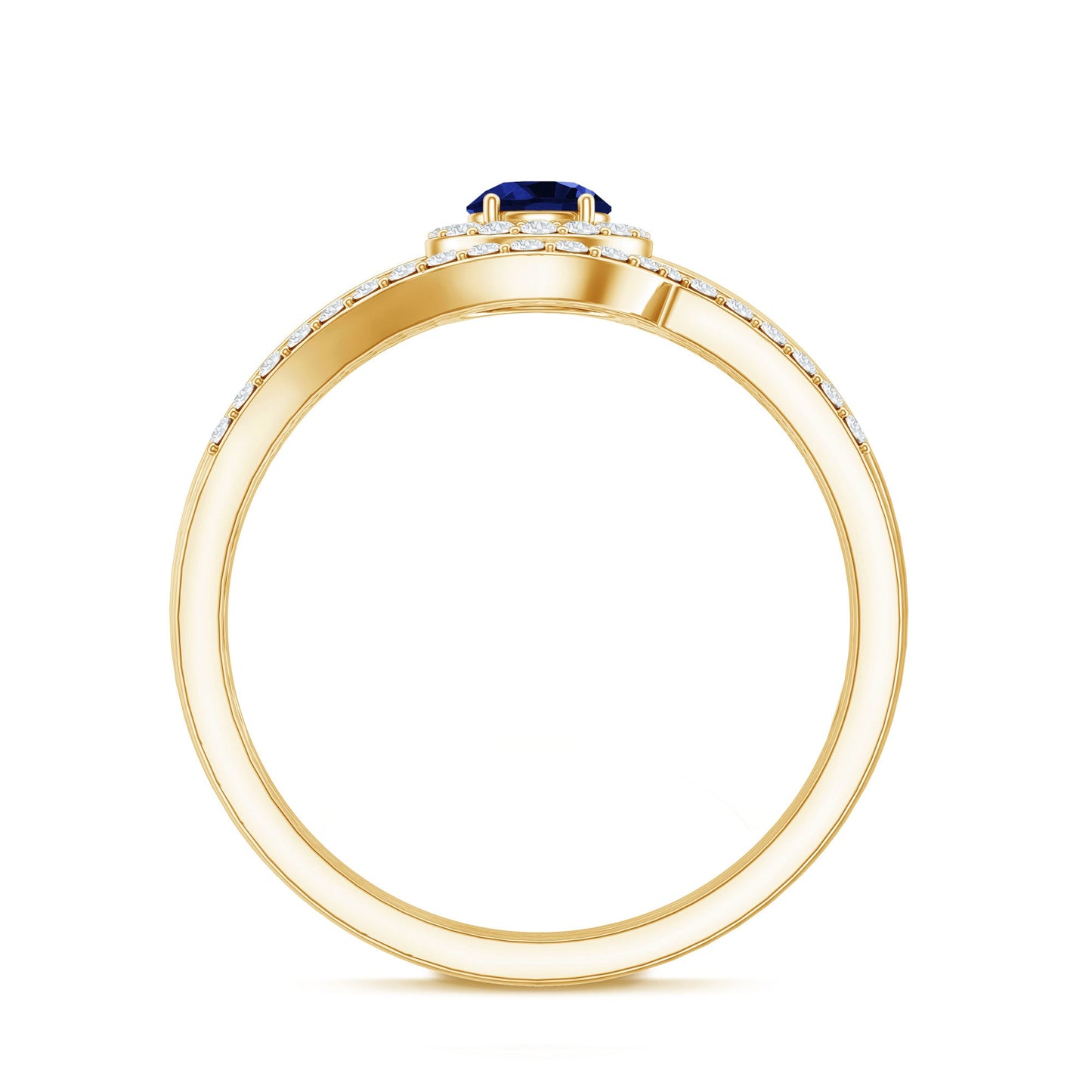Certified Lab Grown Blue Sapphire Wedding Engagement Ring Set with Diamond