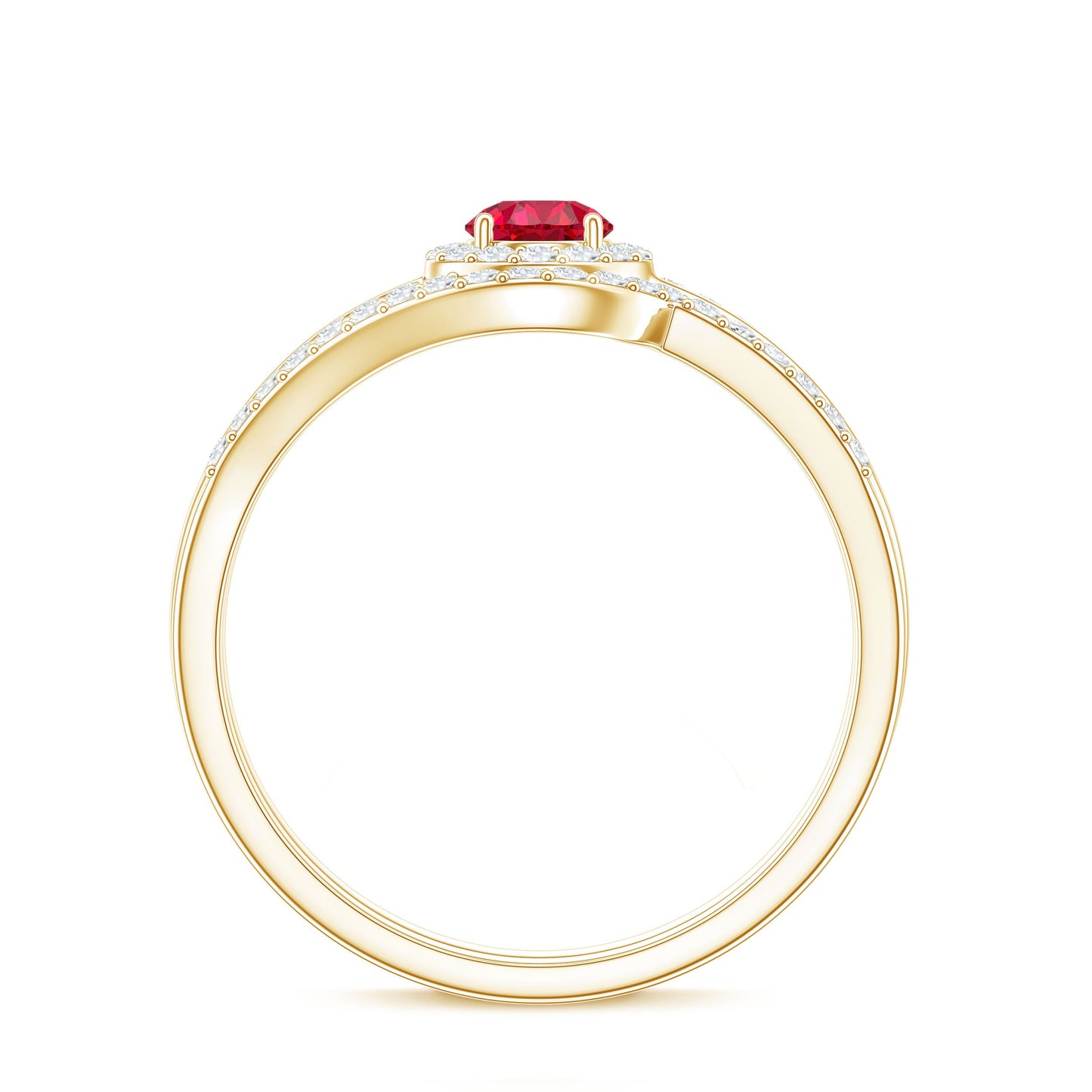 Certified Lab Ruby and Diamond Halo Wedding Ring Set