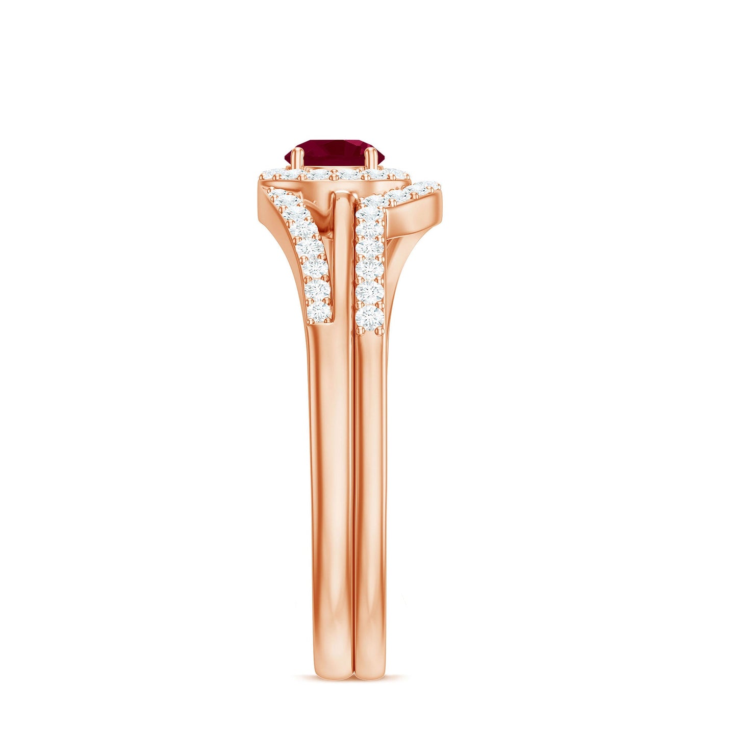 Natural Ruby Diamond Wedding Bridal Ring Set for Women