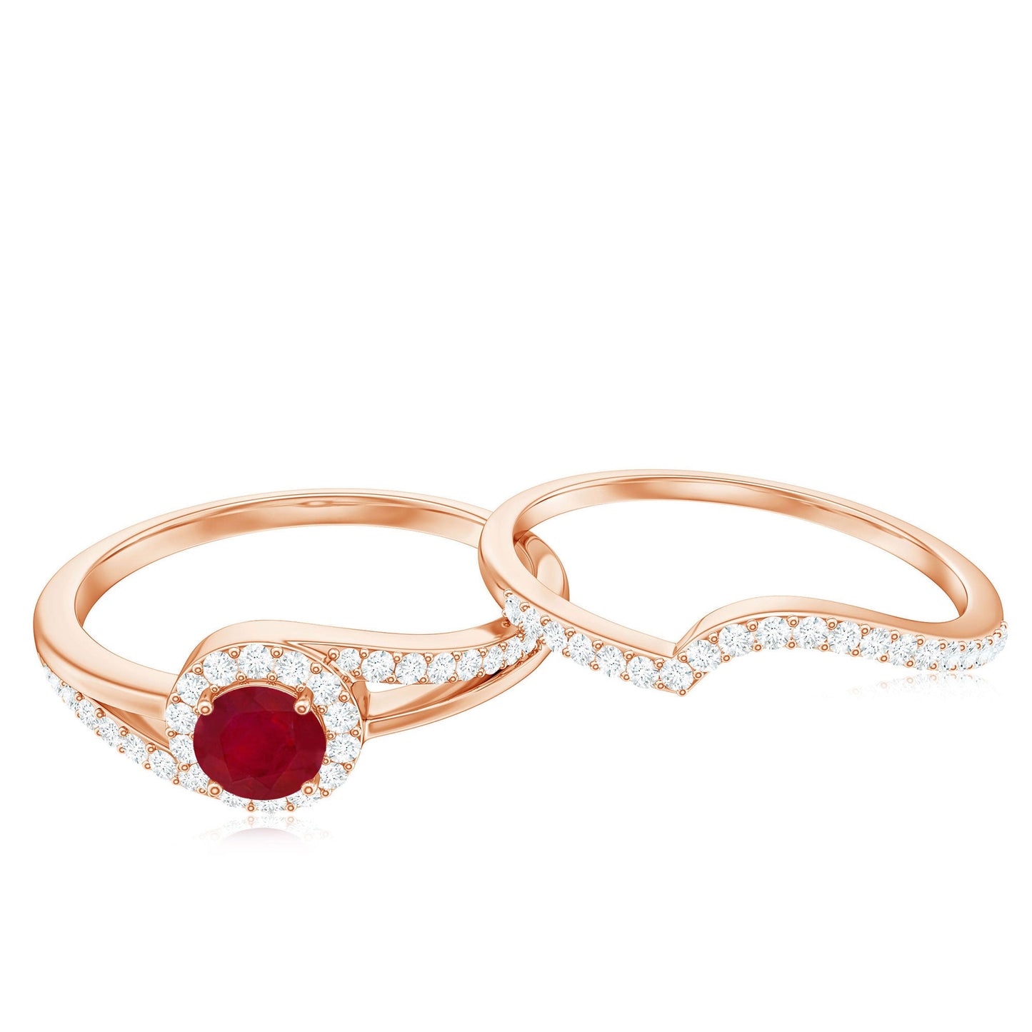 Natural Ruby Diamond Wedding Bridal Ring Set for Women