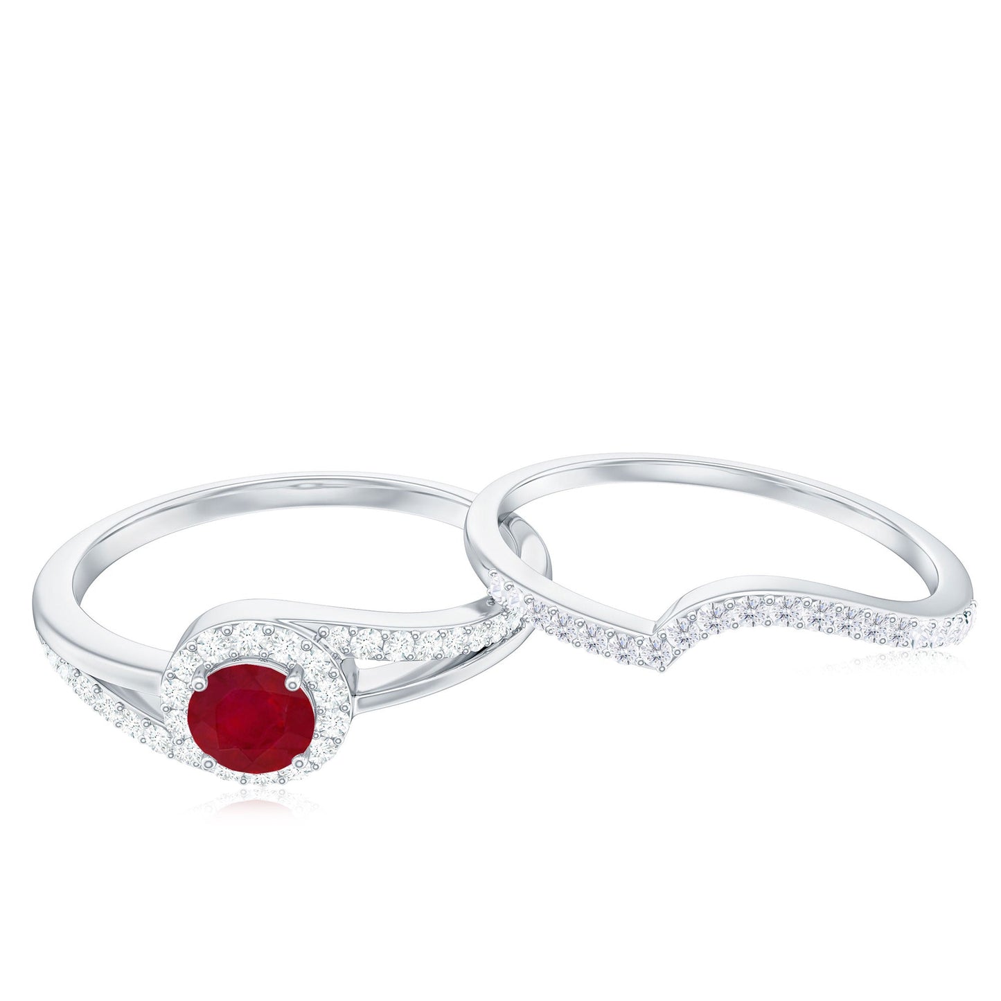 Natural Ruby Diamond Wedding Bridal Ring Set for Women