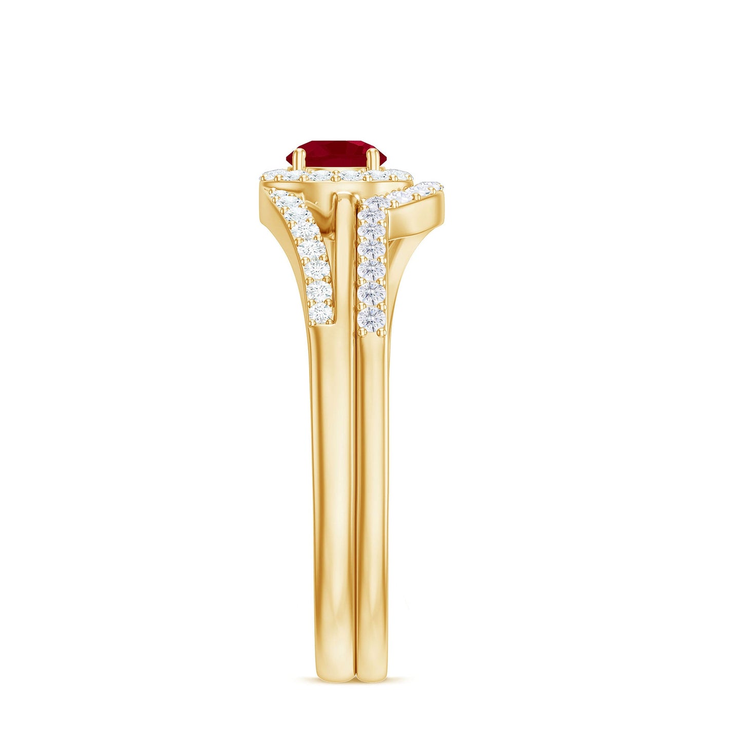 Natural Ruby Diamond Wedding Bridal Ring Set for Women
