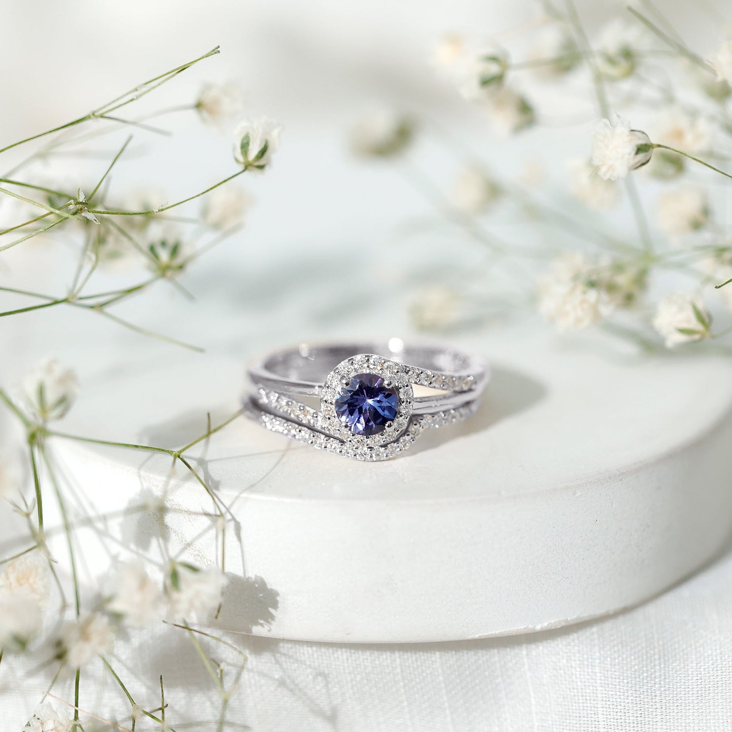 Genuine Tanzanite Engagement Ring with Diamond Enhancer