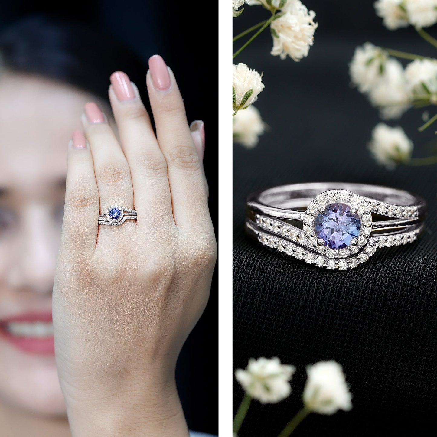 Genuine Tanzanite Engagement Ring with Diamond Enhancer