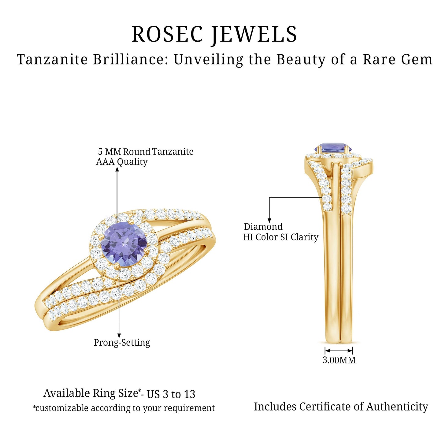Genuine Tanzanite Engagement Ring with Diamond Enhancer