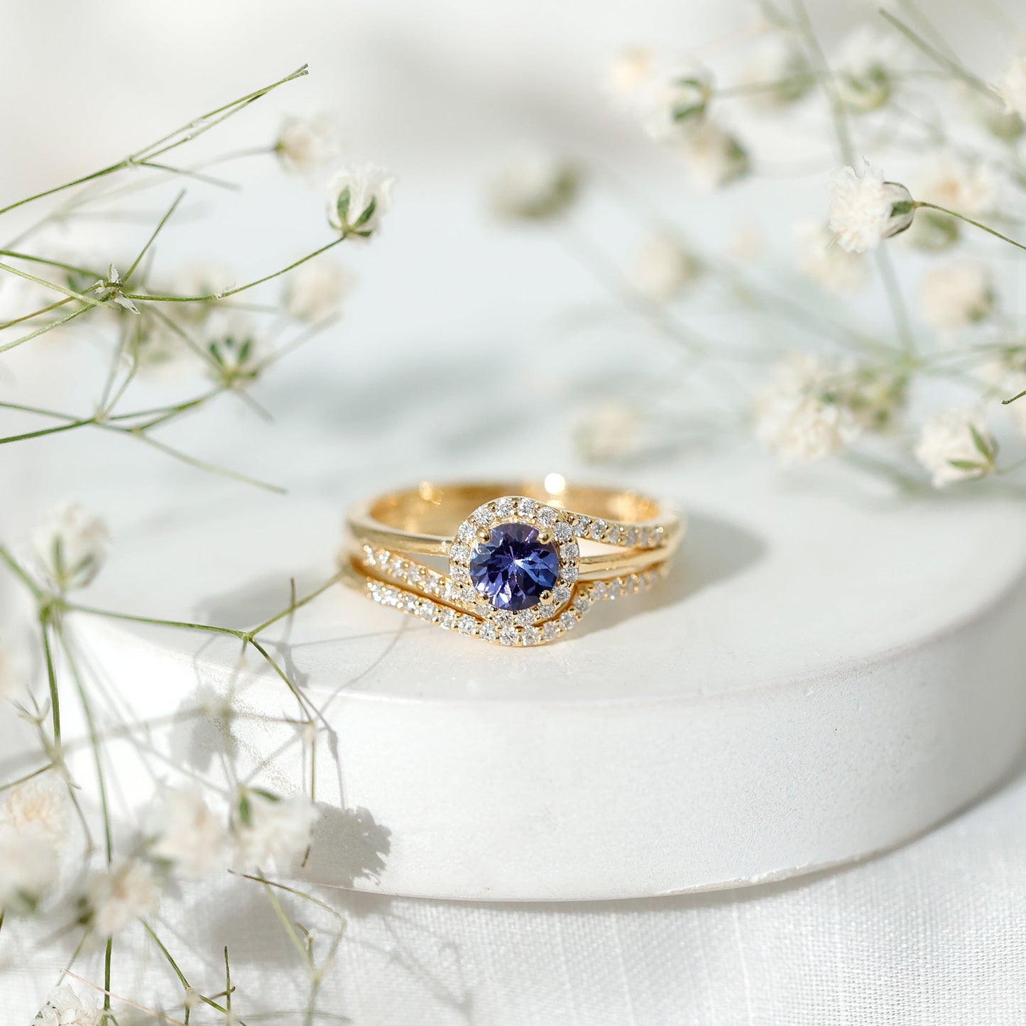 Genuine Tanzanite Engagement Ring with Diamond Enhancer