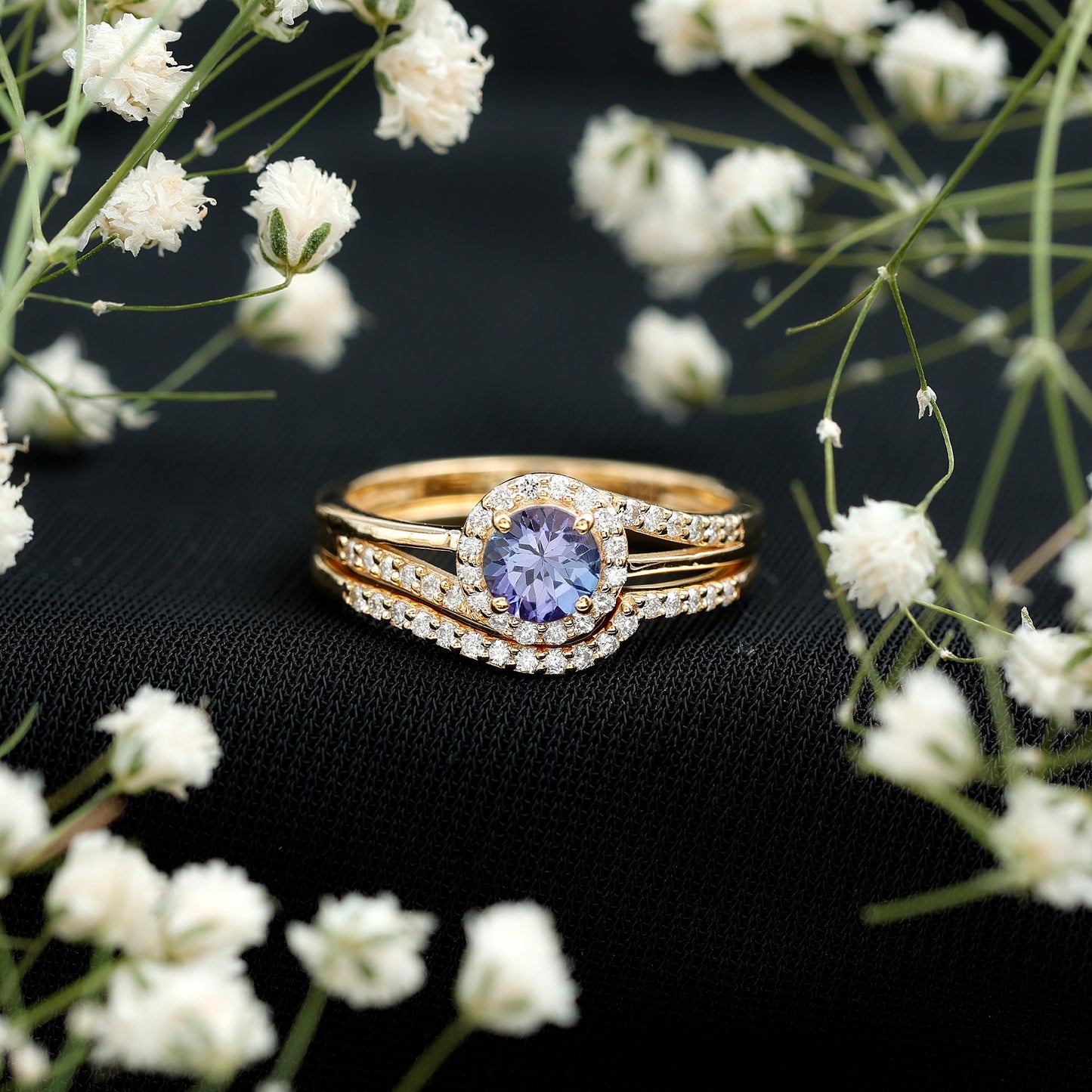Genuine Tanzanite Engagement Ring with Diamond Enhancer