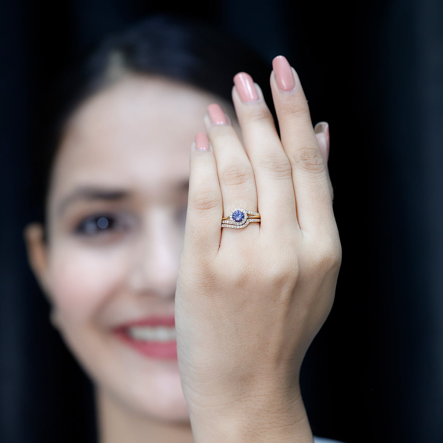 Genuine Tanzanite Engagement Ring with Diamond Enhancer