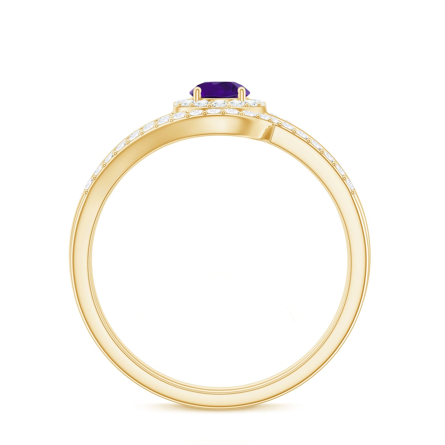 0.4 Carat Natural Amethyst Diamond Wedding Bridal Ring Set of 2