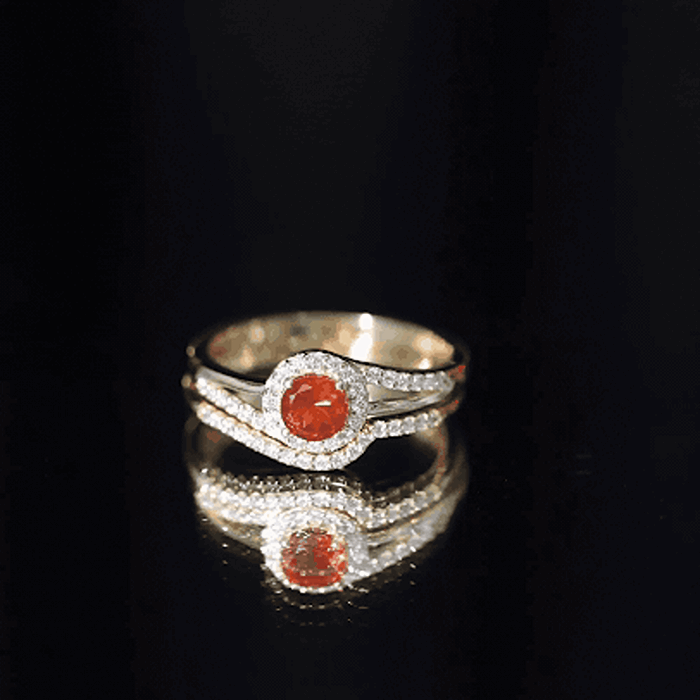 Certified Fire Opal Engagement Ring with Diamond Enhancer