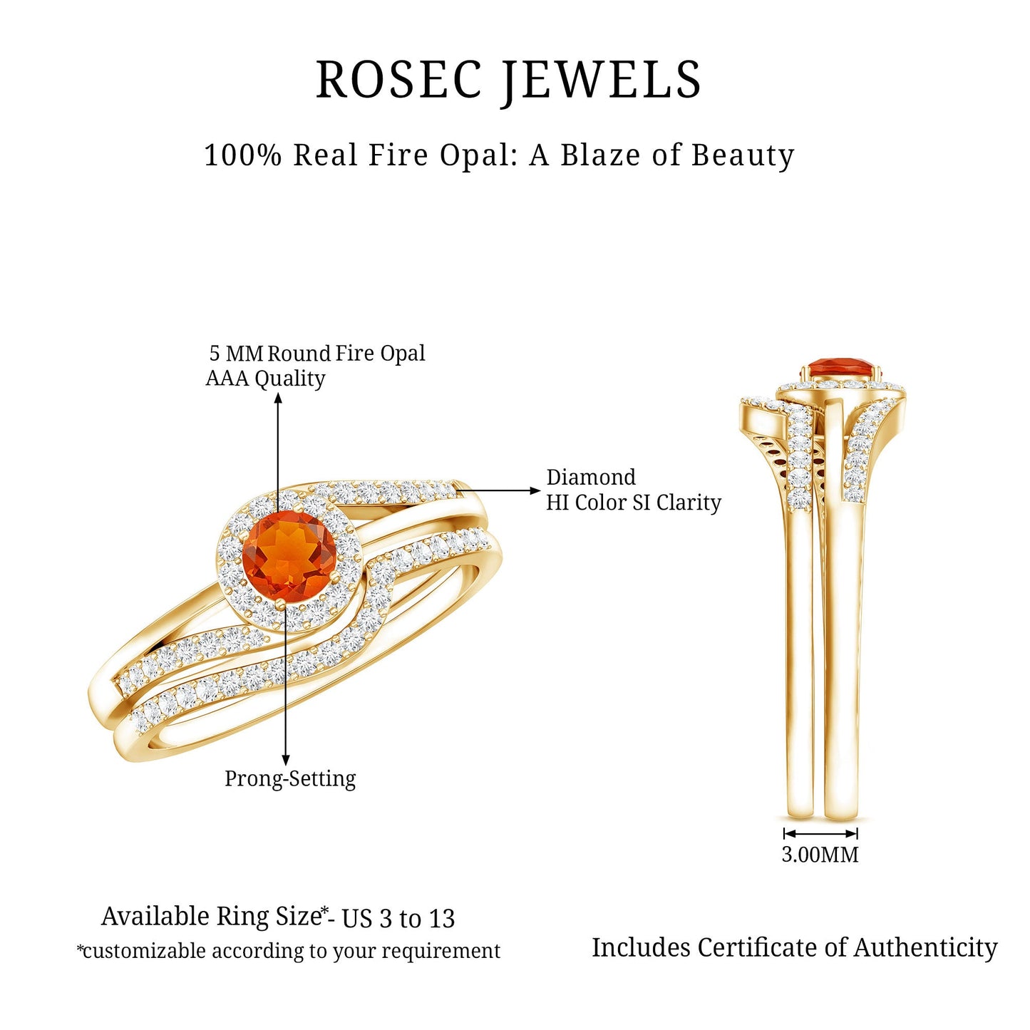 Certified Fire Opal Engagement Ring with Diamond Enhancer