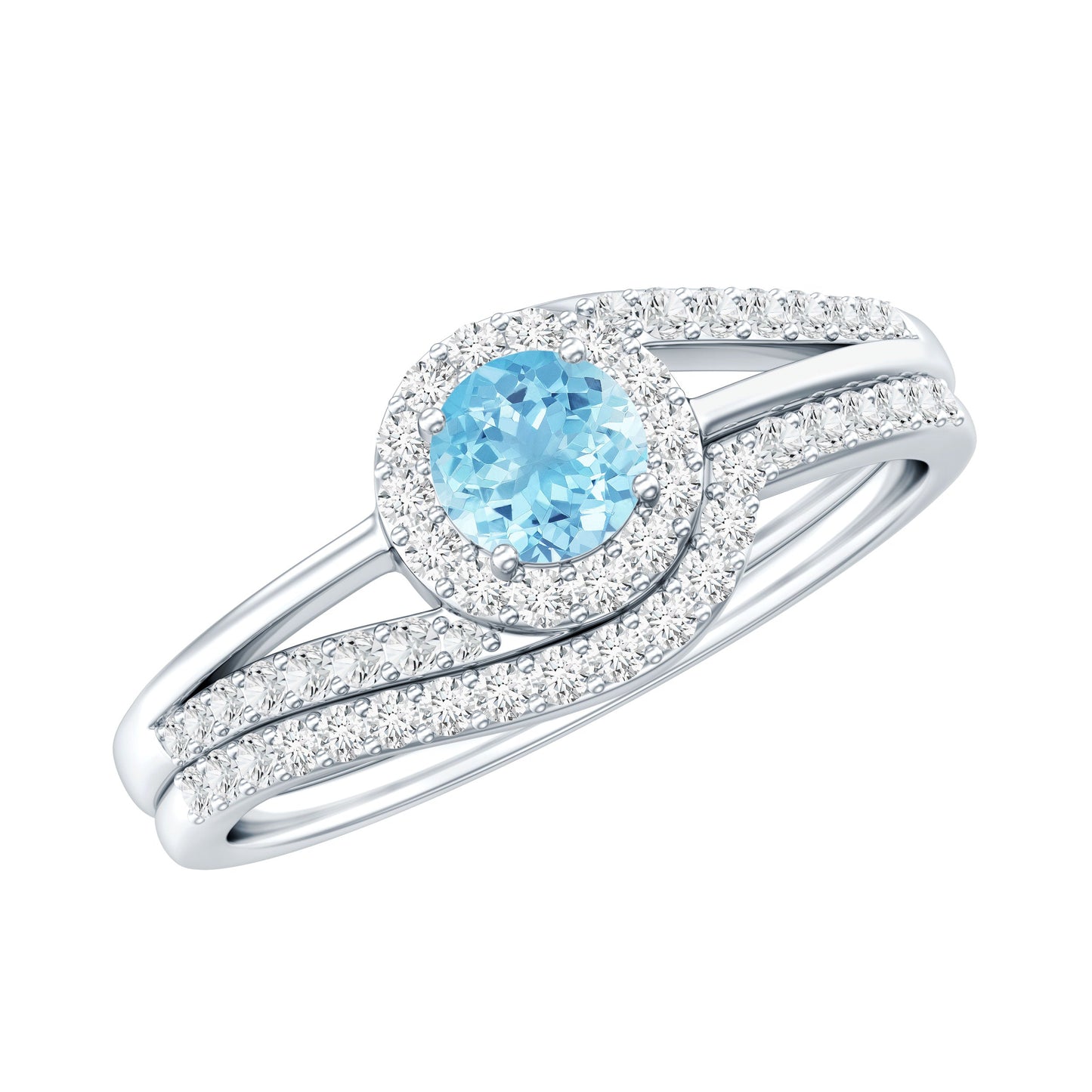 Certified Real Aquamarine Engagement Ring with Diamond Enhancer