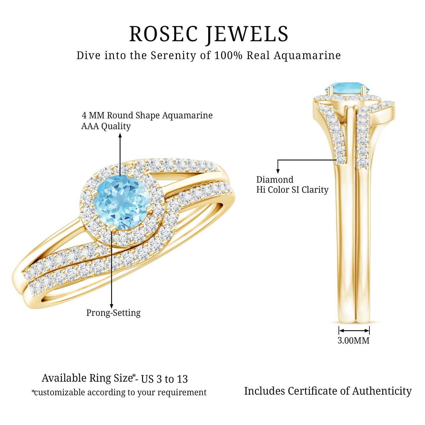 Certified Real Aquamarine Engagement Ring with Diamond Enhancer