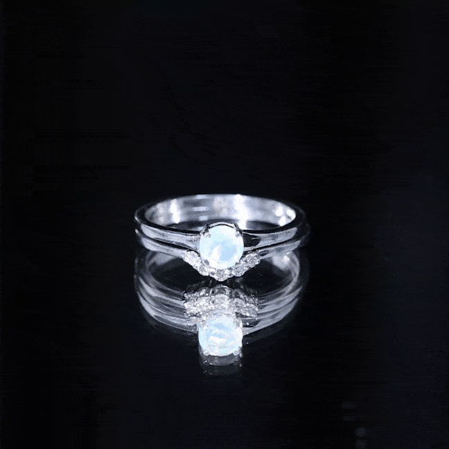 Minimal Ethiopian Opal Diamond Promise Ring Set