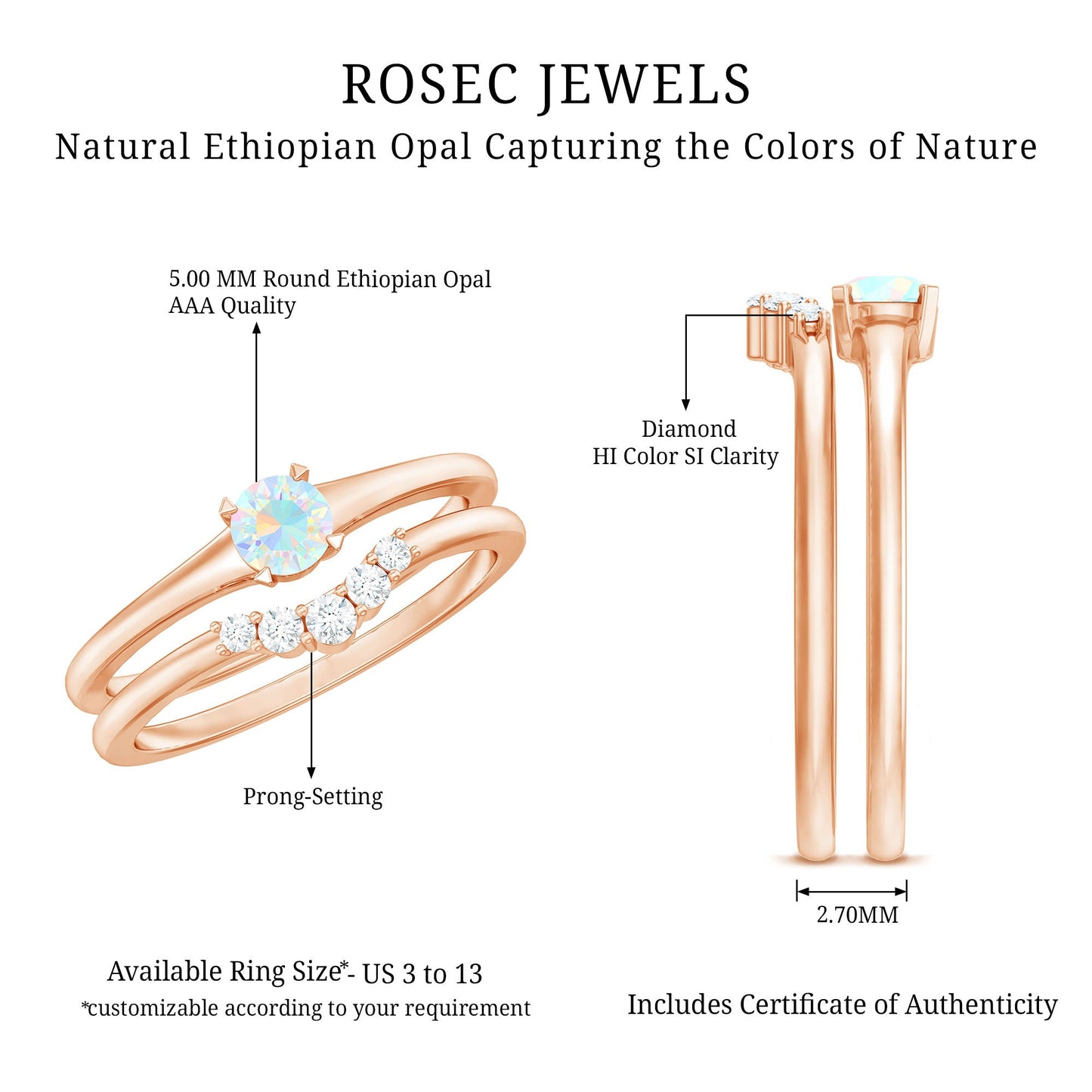 Minimal Ethiopian Opal Diamond Promise Ring Set
