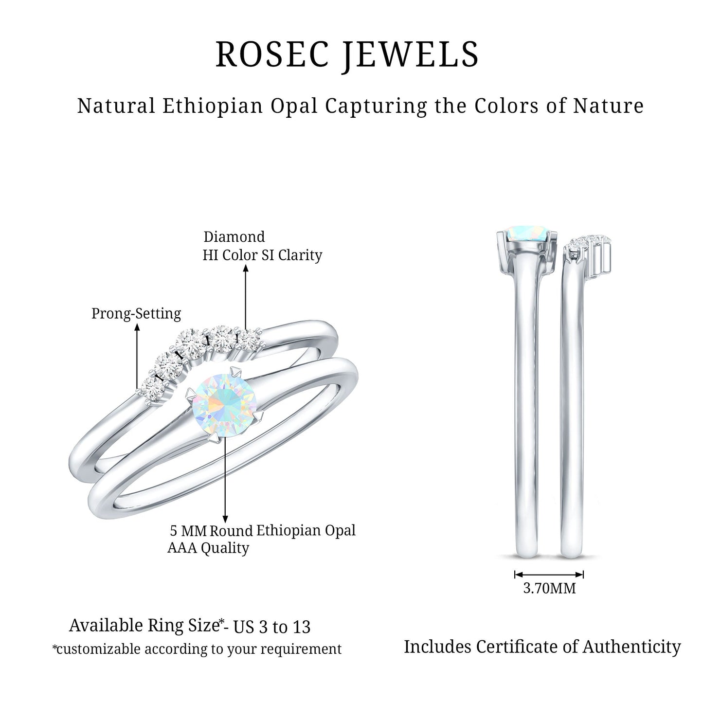 Minimal Ethiopian Opal Diamond Promise Ring Set