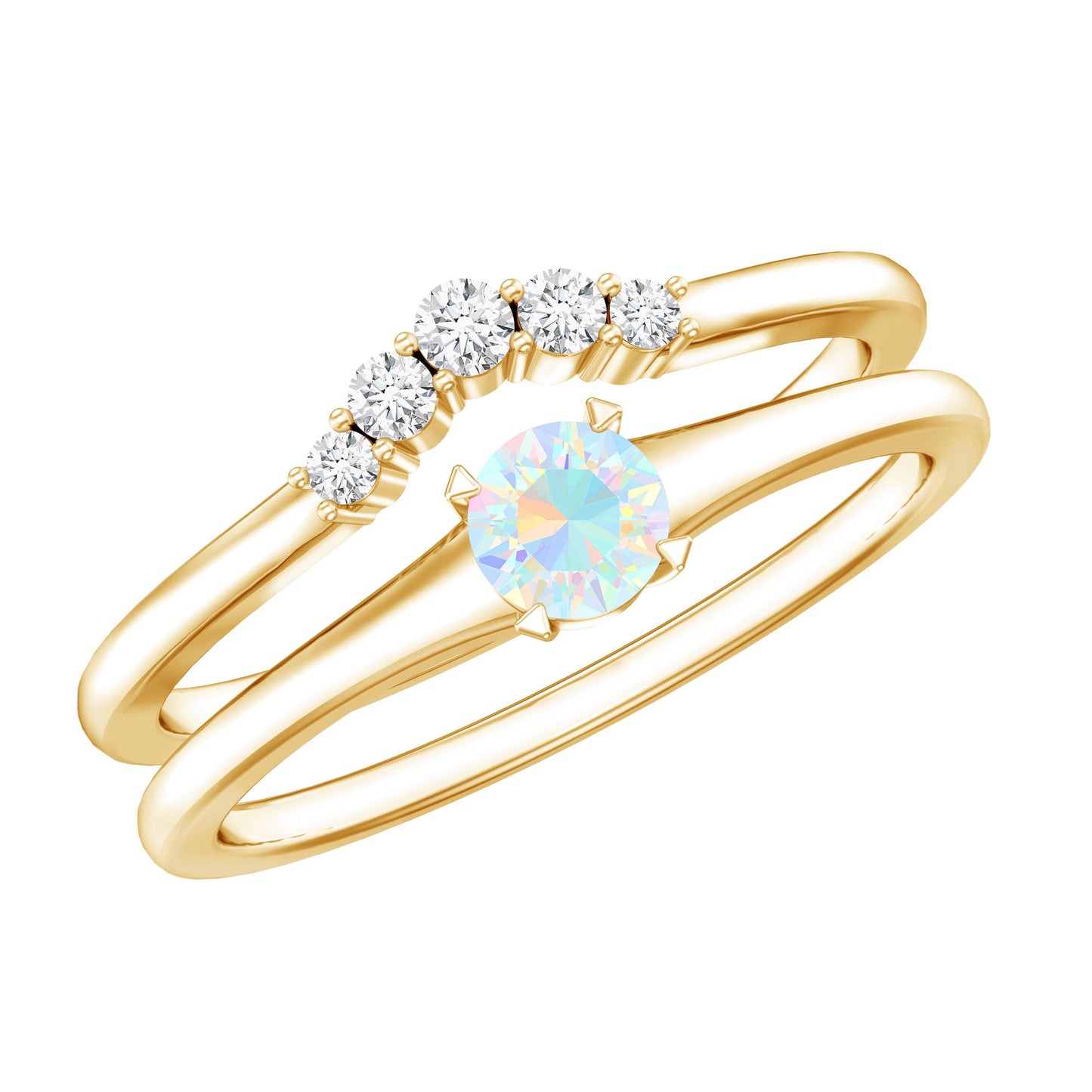 Minimal Ethiopian Opal Diamond Promise Ring Set