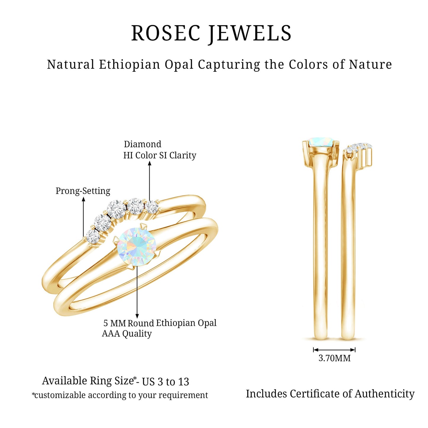 Minimal Ethiopian Opal Diamond Promise Ring Set