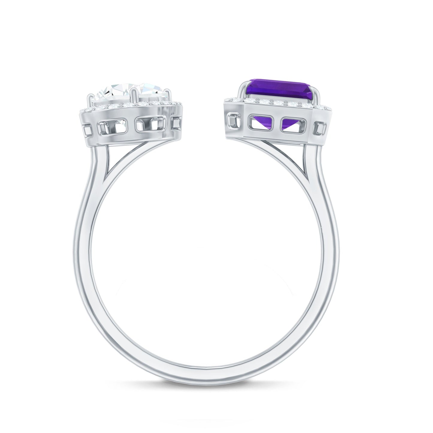 Certified Real Amethyst 2 Stone Engagement Ring with Moissanite