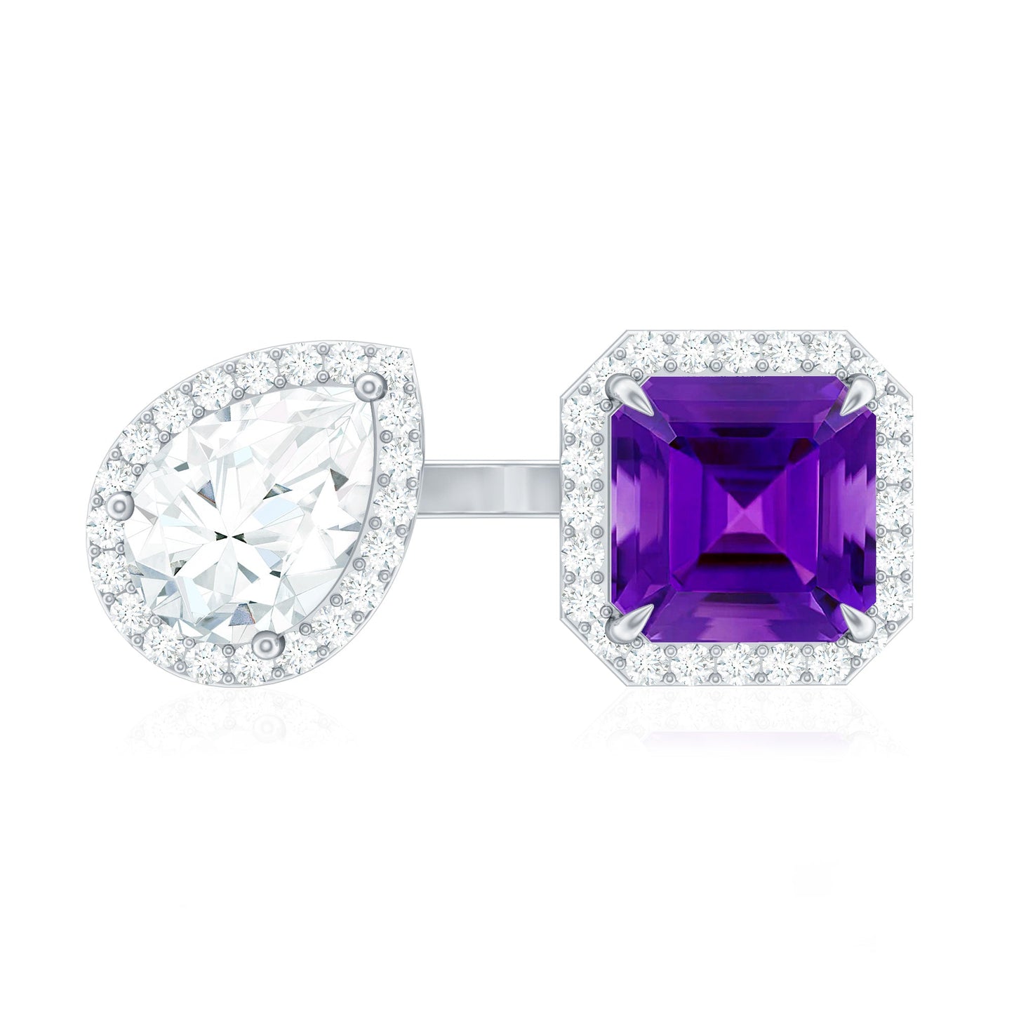 Certified Real Amethyst 2 Stone Engagement Ring with Moissanite