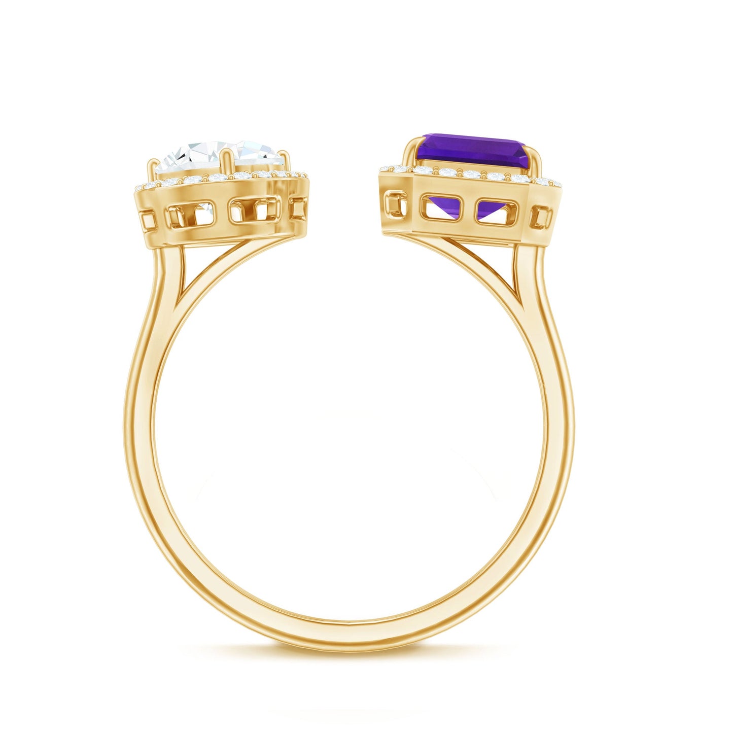 Certified Real Amethyst 2 Stone Engagement Ring with Moissanite