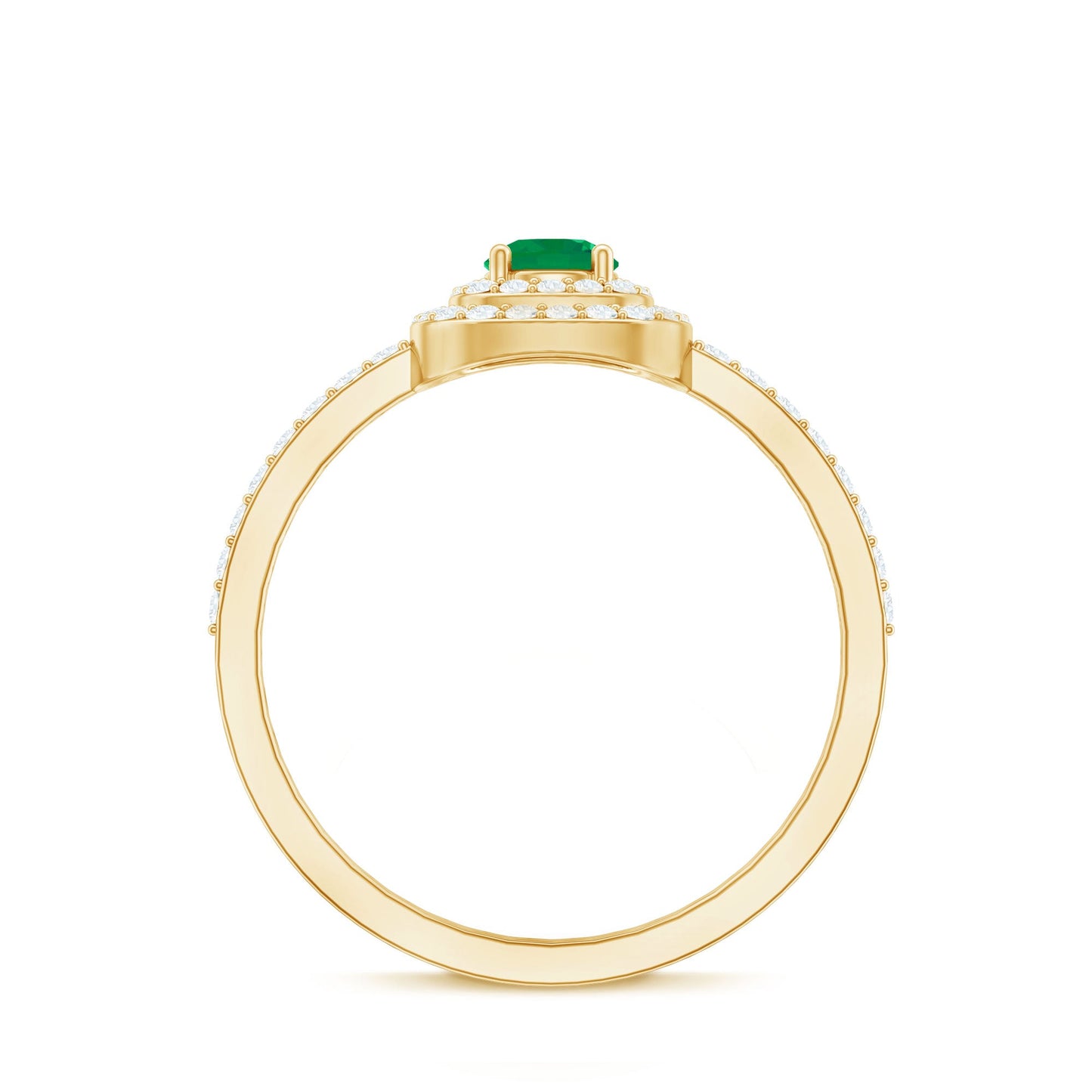 Round Emerald and Diamond Double Halo Engagement Ring