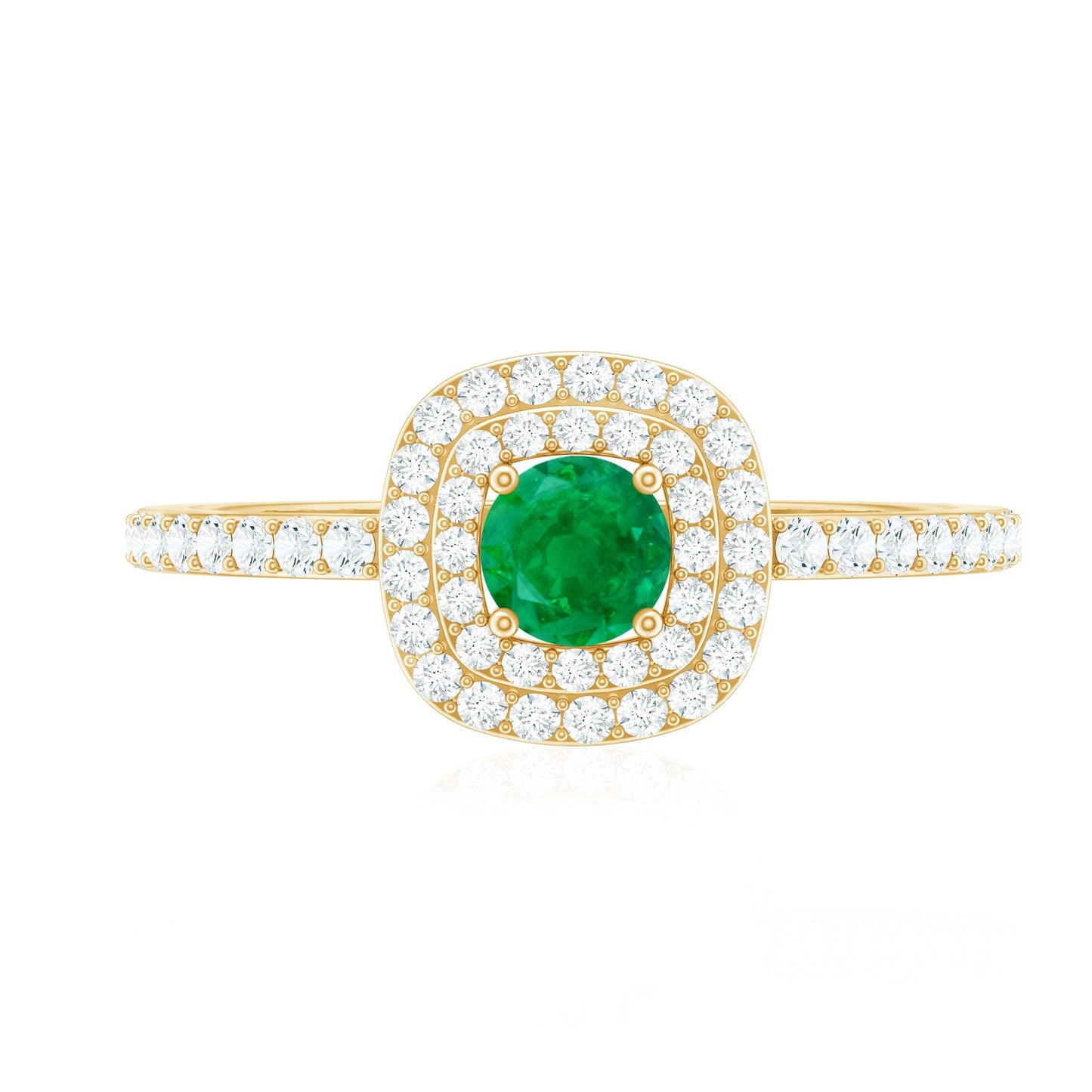 Round Emerald and Diamond Double Halo Engagement Ring