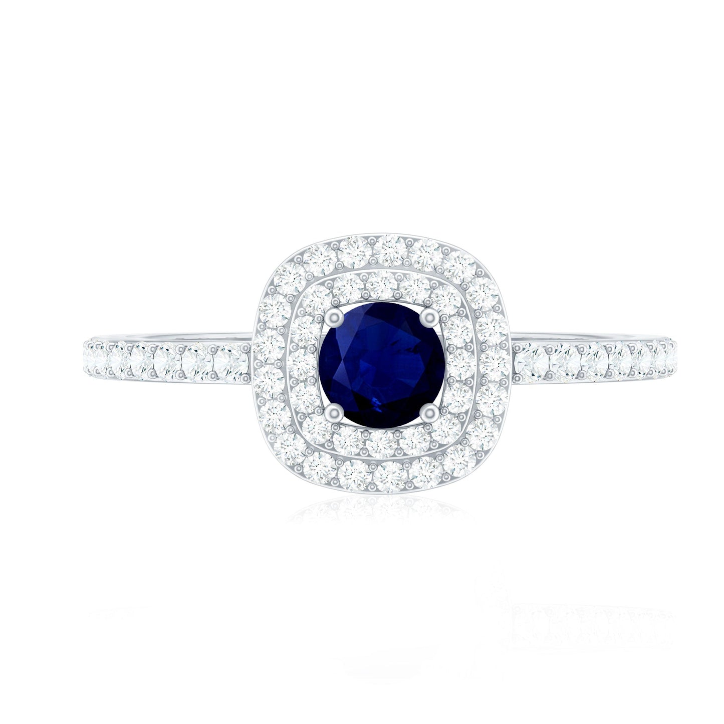 0.4 Carat Classic Blue Sapphire Double Halo Engagement Ring with Diamond