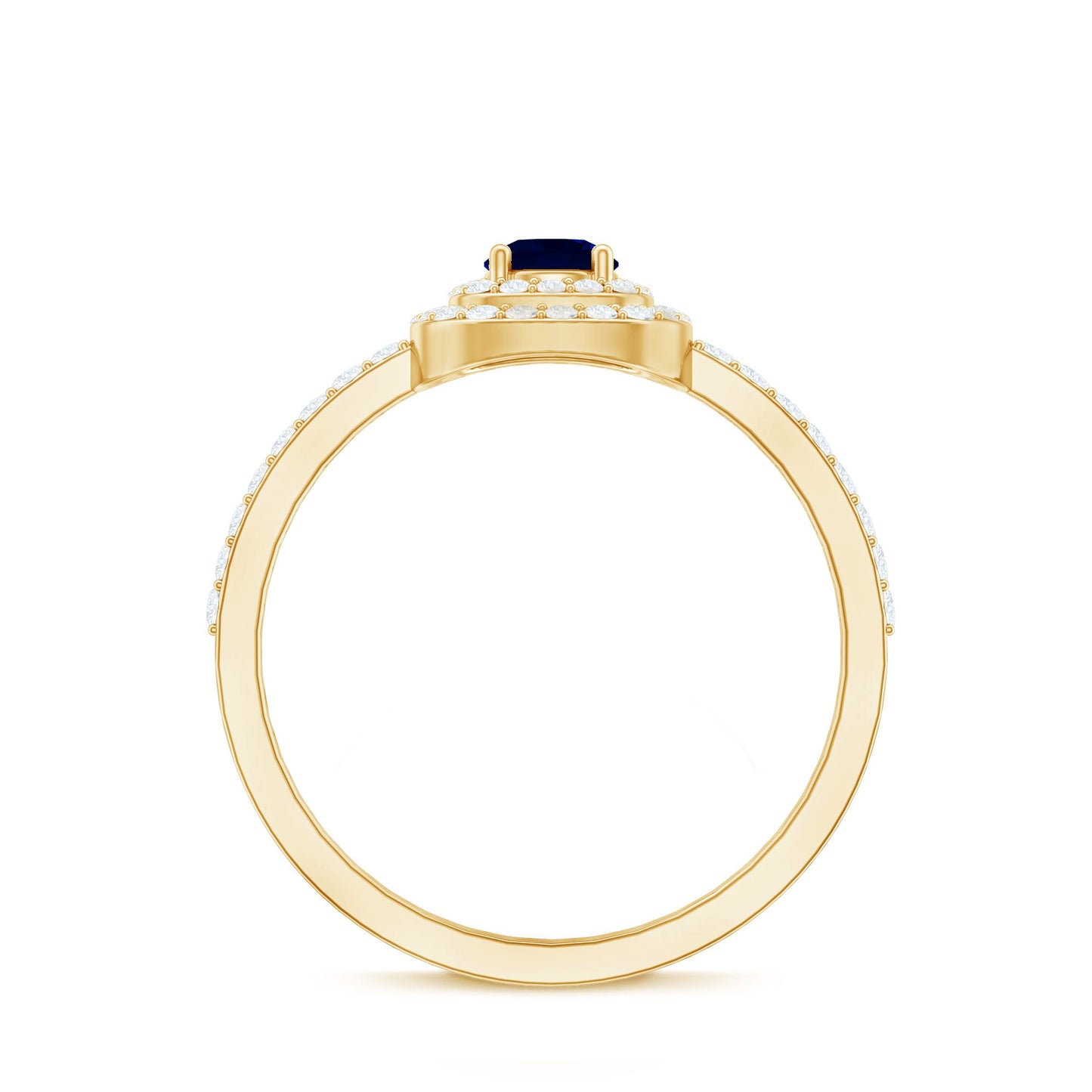 0.4 Carat Classic Blue Sapphire Double Halo Engagement Ring with Diamond