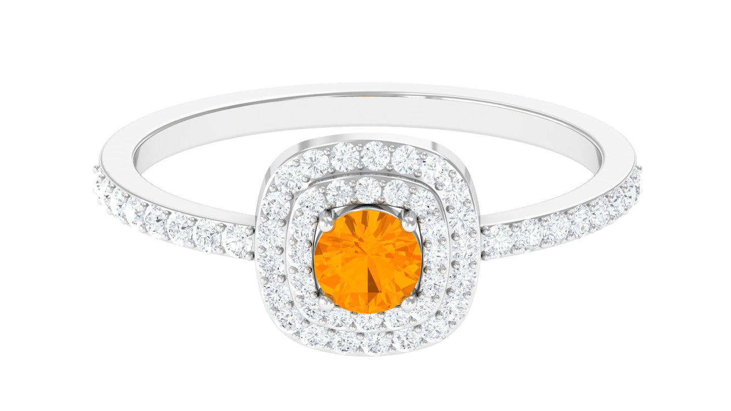 0.4 Carat Classic Fire Opal Double Halo Engagement Ring with Diamond