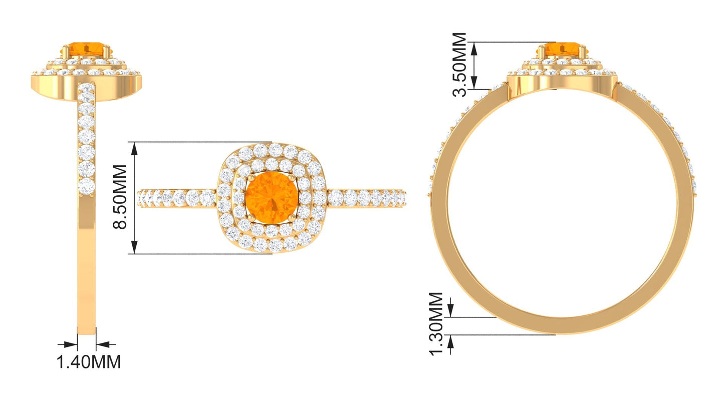 0.4 Carat Classic Fire Opal Double Halo Engagement Ring with Diamond