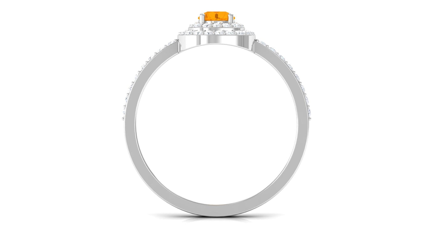 0.4 Carat Classic Fire Opal Double Halo Engagement Ring with Diamond