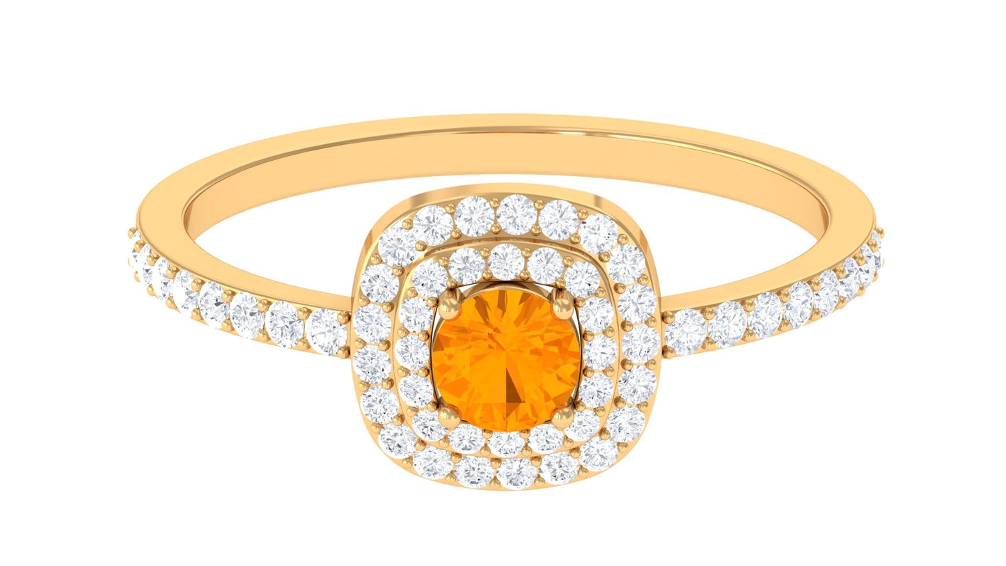 0.4 Carat Classic Fire Opal Double Halo Engagement Ring with Diamond
