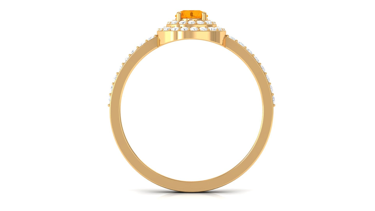 0.4 Carat Classic Fire Opal Double Halo Engagement Ring with Diamond