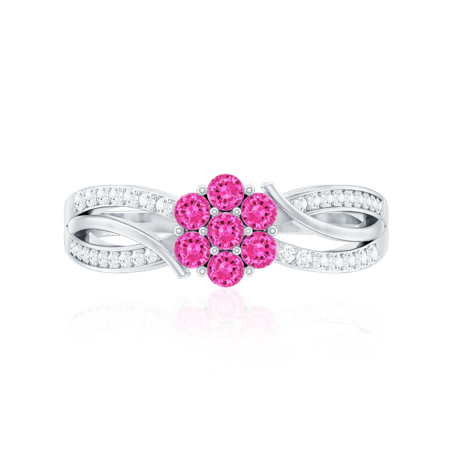 Flower Inspired Lab Grown Pink Sapphire and Diamond Infinity Engagement Ring