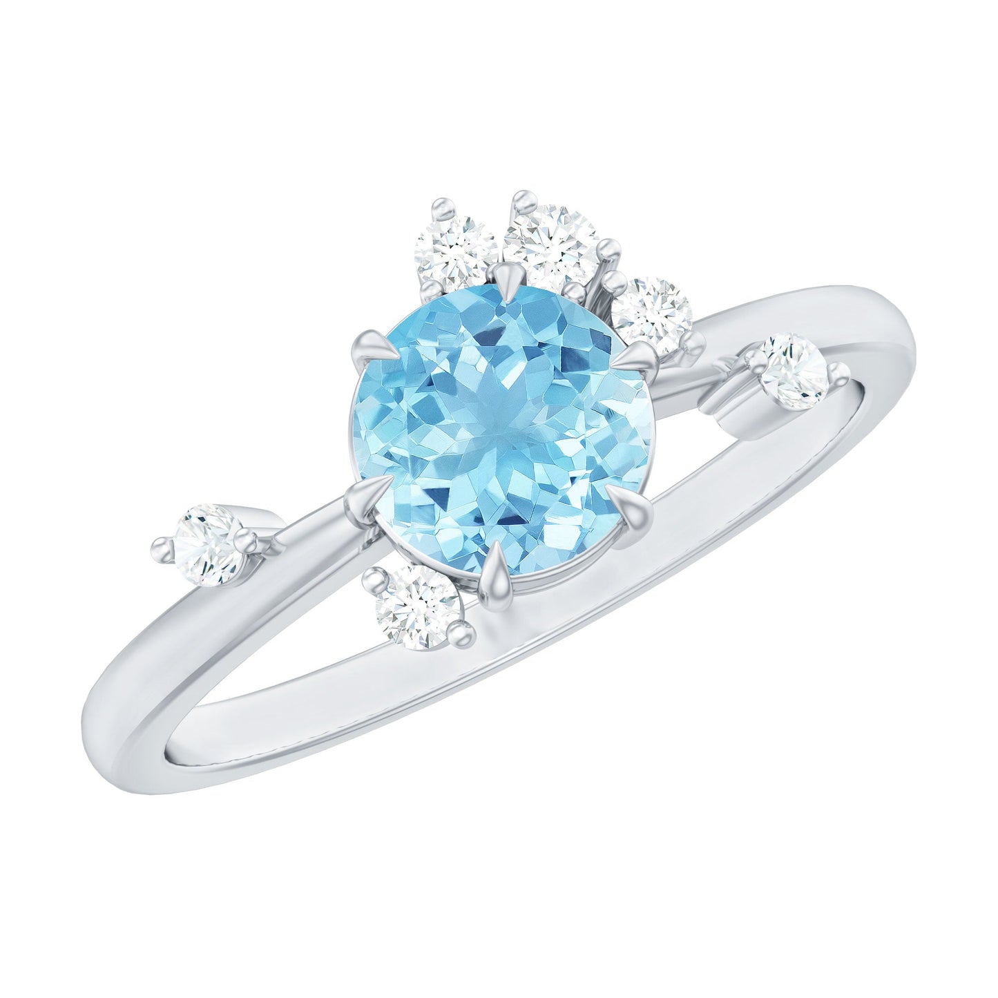 Genuine 0.8 Aquamarine Pre Engagement Ring with Scatter Diamonds