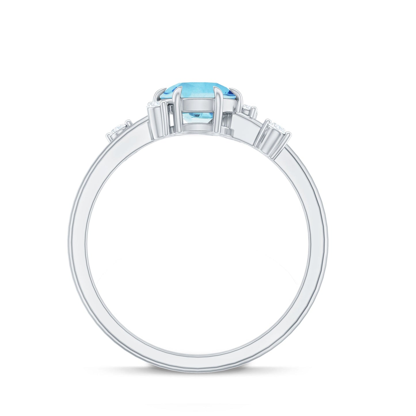 Genuine 0.8 Aquamarine Pre Engagement Ring with Scatter Diamonds