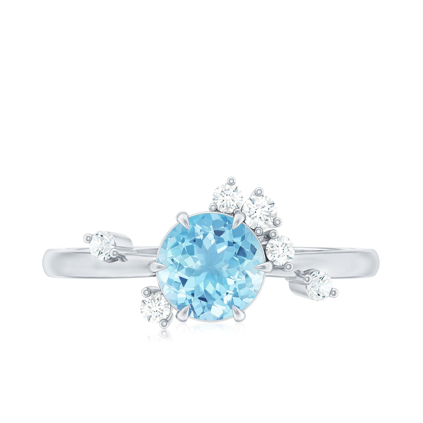 Genuine 0.8 Aquamarine Pre Engagement Ring with Scatter Diamonds