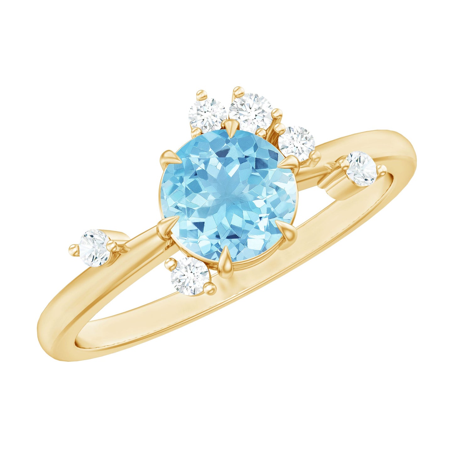 Genuine 0.8 Aquamarine Pre Engagement Ring with Scatter Diamonds
